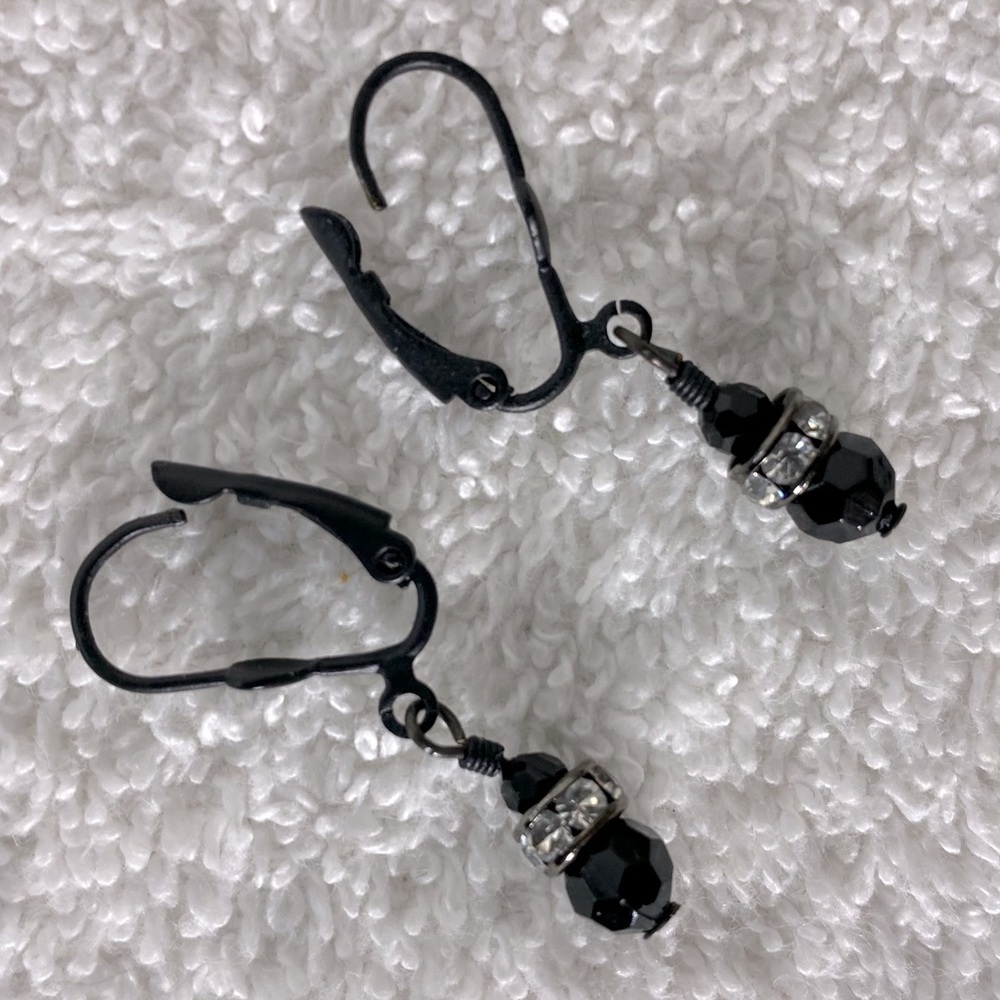 Vintage 90s Black Beaded Drop Earrings